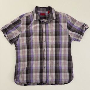 Purple Grey Striped Alfani SS XL Men’s Button Up Shirt Extra Large Short Sleeve